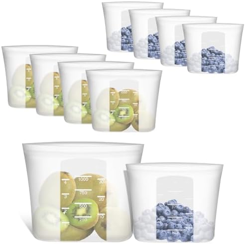 Reusable Sandwich & Snack Bags, 8 Pack 100% Silicone Stand Up Zip Lock Food Storage Bags for Food Container, Freezer Microwave Oven Dishwasher Safe, 4 Small 4 Extra Small, Translucent by Annaklin