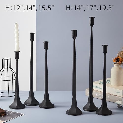 Denique Iron Taper Candle Holder Set of 3, Black Candlestick Holders 19.3”17” 14” Heightening Decorative Candle Stand Set for Wedding, Dining Table, Home Decoration (Black) - Image 7