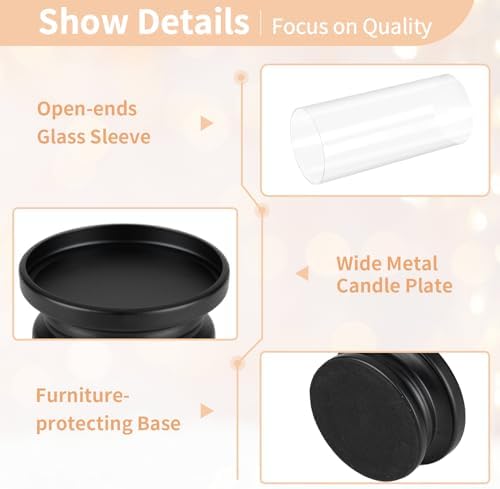 NUPTIO Hurricane Glass Candle Holder: Set of 2 Black Pillar Candle Holders with Glass Cylinder - Metal Pillars Candleholder for Halloween Thanksgiving Fireplace Living Room Decor (Pack of 2) - Image 5