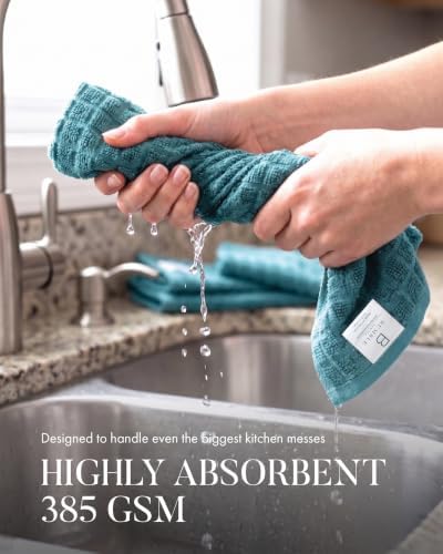 Bumble Kitchen Towels (6-Pack), 16"x28", 100% Cotton Dish Towels - Aqua - Image 5