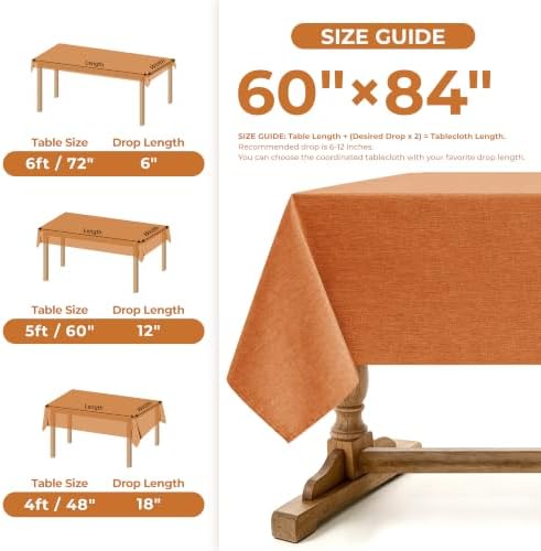 Decorelia Linen Textured Fall Tablecloth Rectangular, Orange, 60"x84" - Image 6