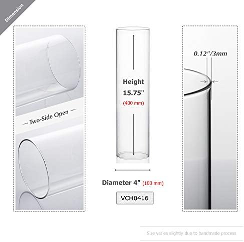 WGVI Hurricane Candle Holder Sleeve, Wide 4", Height 16", Clear Glass Cylinder Candleholder, Chimney Tube, Open Ended Candle Shade, 1 Piece - Image 2