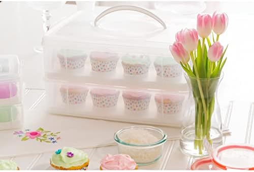 Snapware (2-Layer, 24 Cupcakes Plastic Detachable Cupcake Carrier Storage Container With Lid and Handle, Freezer Dishwasher Microwave Safe (Pack of 3) - Image 2