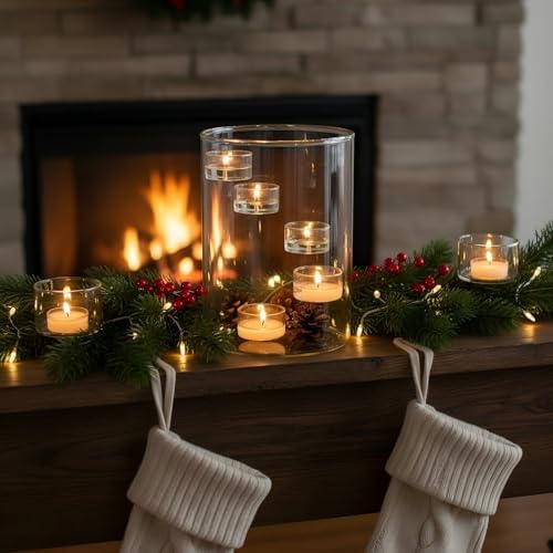 Glass Hurricane Candle Holder for Tea Light, Clear Cylinder Pillar Candle Holder for Table Centerpiece Decorations, Hurricane Glass Candle Holders for Dining Room Wedding Parties Home Decorations - Image 3