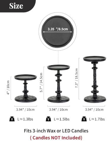 NUPTIO Black Candle Holders for Pillars: Cast Iron Candle Stand Set of 3 - Image 4