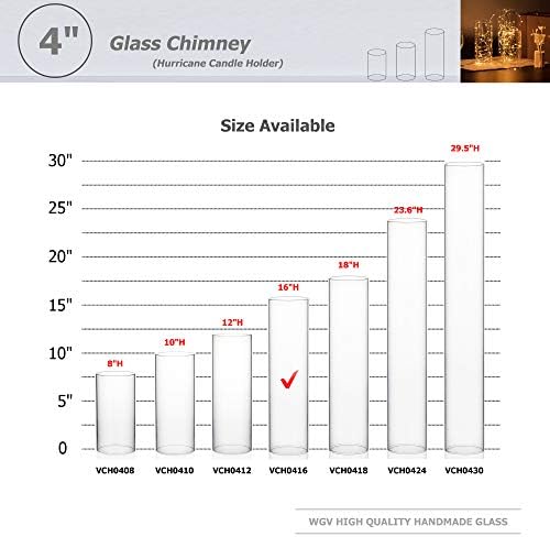WGVI Hurricane Candle Holder Sleeve, Wide 4", Height 16", Clear Glass Cylinder Candleholder, Chimney Tube, Open Ended Candle Shade, 6 Pieces Bulk - Image 3