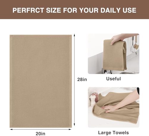 Homaxy 100% Cotton Oversized Waffle Weave Kitchen Towels 6-Pack, Tan - Image 3