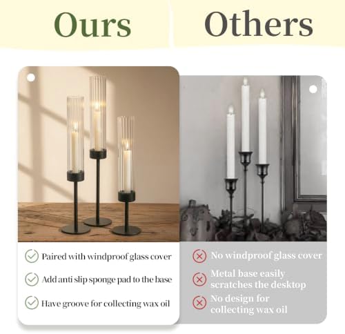 Glasseam Black Candlestick Holders, 6Pcs Fluted Glass Hurricane with Taper - Image 4