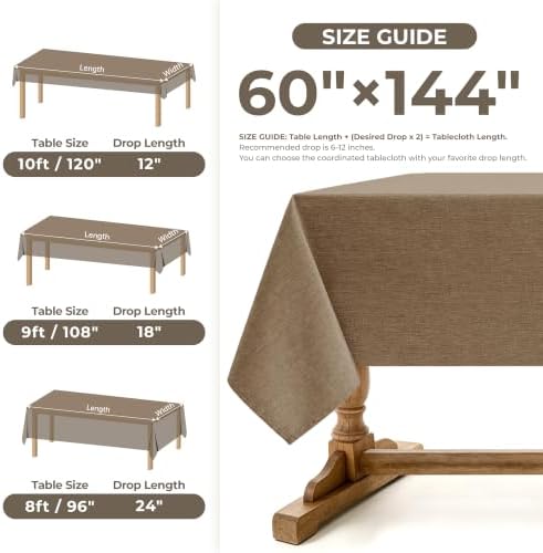 Decorelia Faux Linen Farmhouse Table Cloth 60"x144" for 10 ft Rectangle Table, Coffee Waterproof Outdoor Washable Tablecloth for Rectangular Dining Room Kitchen Outdoor Party Restaurant Table - Image 5