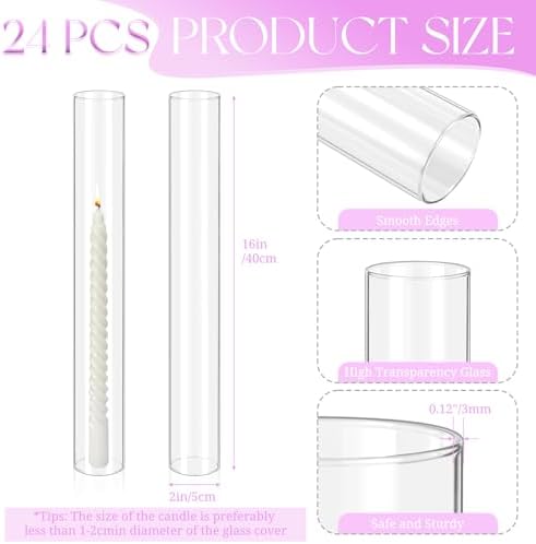 24 Pcs Hurricane Candle Holder Sleeve, H:16" D:2" Clear Glass - Image 2