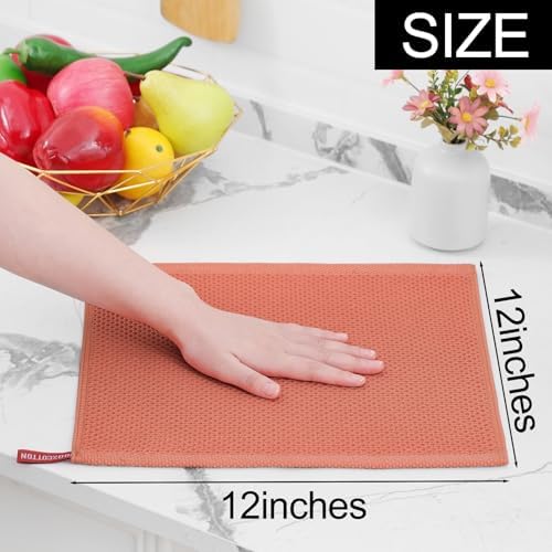 Homaxy 100% Cotton Waffle Weave Kitchen Dish Cloths 8-Pack, Coral - Image 5