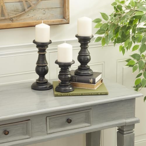 Deco 79 Mango Wood Decorative Candle Holder Distressed Turned Pillar Candle Stand, Set of 3 Candlestick Holder 6", 8", 10"H, Black - Image 3