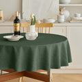 Decorelia Christmas Faux Linen Round Tablecloth, Decorative Fabric Waterproof Texture Farmhouse Table Cloth Cover for Dining Kitchen Party Indoor Outdoor Use (60 Inch, Round (2-4 Seats), Dark Green) by Decorelia