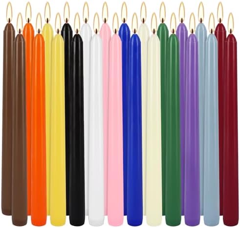 YOROXRG 24 Colored Taper Candles, 7-8 Hours Burn Time, Unscented, Smokeless and Dripless, 0.75 x 10 Inch Dinner Candle Set for Household, Wedding, Party and Home Décor Candlesticks by YOROXRG