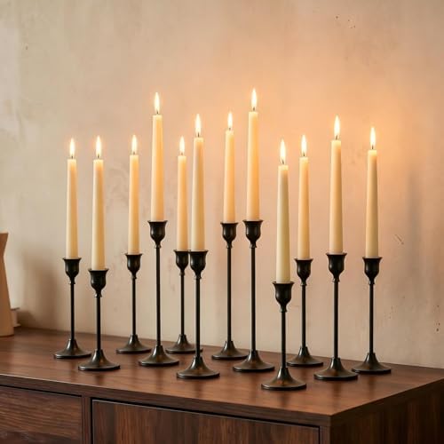 Nuptio Black Candle Holder Candlestick Holders 15 Pcs Candle Sticks Holder Metal Tapered Candle Holder, Taper Candle Holders for Wedding Christmas Party Celebration Mantel Dinner Home Decoration by Nuptio