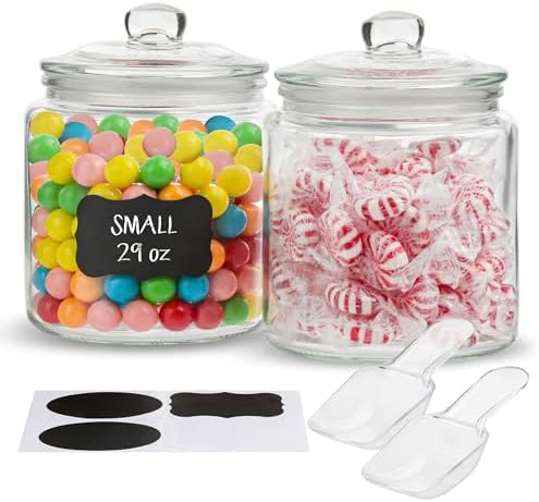 KooK Glass Storage Jars with Lids - 29oz (Set of 2), Kitchen Canisters for Sugar, Cookies, Cotton Balls, Glass Containers with Chalkboard Labels and Airtight Lid by Kook