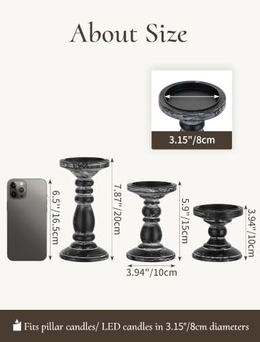 Wood Pillar Candle Holder: Rustic Distressed Black Candle Stand - Image 6