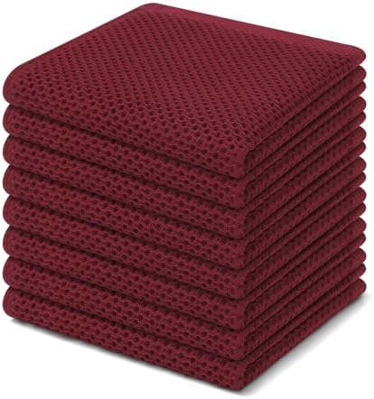 Homaxy 100% Cotton Waffle Weave Kitchen Dish Cloths 8-Pack, Burgundy by Homaxy