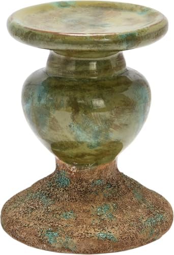 Creative Co-Op 2-Tone Sculptural Terracotta Pillar Candle Holder, Distressed Green 4.5" W x 5.25" H (Pack of 8) by Unknown