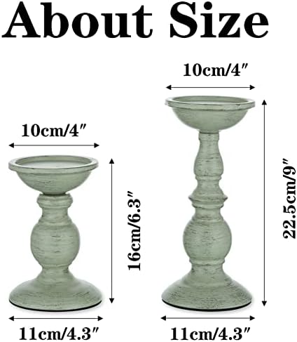 Sziqiqi Pillar Candles Holders for Table Centerpiece, Set of 2, Sage Green - Image 3
