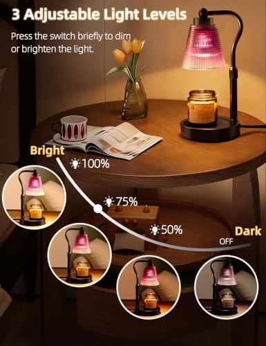 Candle Warmer Lamp for Jar Candles, Height Adjustable & Dimmable with 2/4/8H Timer, 2 * 50W Halogen Wax Melter Warmer for Home Office Décor, Flameless & Smokeless, Gift for Women Mom,Black-Purple - Image 3
