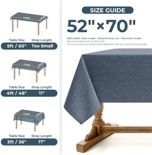Decorelia Table Cloth for Rectangle Dining Table, Faux Linen Waterproof Texture Farmhouse Washable Rectangular Tablecloth Cover for Birthday, Party, Picnics, Wedding Decor(Demin Blue, 52 x70 Inch) - Image 5