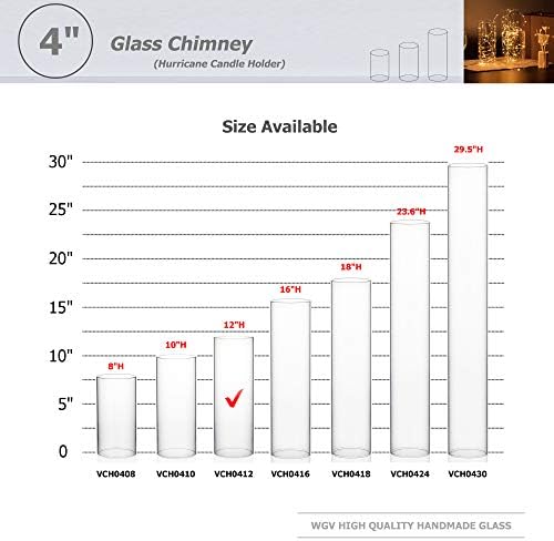 WGVI Hurricane Candle Holder Sleeve, Wide 4", Height 12", Clear Glass Cylinder Candleholder, Chimney Tube, Open Ended Candle Shade, 6 Pieces Bulk - Image 3