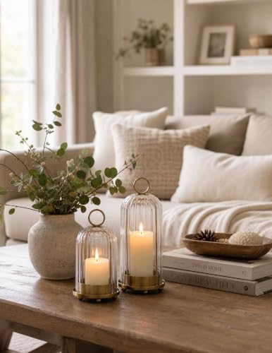 Ribbed Glass Candle Holder Set, Hurricane Candle Holders with LED Candles - Image 5