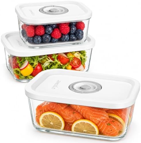 URPOWER Glass Vacuum Seal Containers for Food Storage, 3PCS Set with Lids by URPOWER