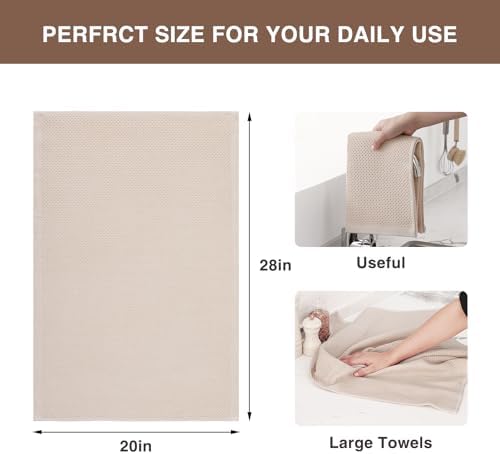Homaxy 100% Cotton Oversized Waffle Weave Kitchen Towels 4-Pack, Beige - Image 3