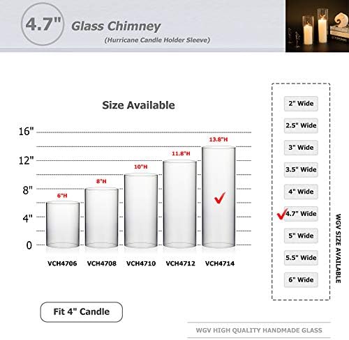 WGVI Hurricane Candle Holder Sleeve, Wide 4.7", Height 14", Clear Glass Cylinder Candleholder, Chimney Tube, Open Ended Candle Shade, 1 Piece - Image 3
