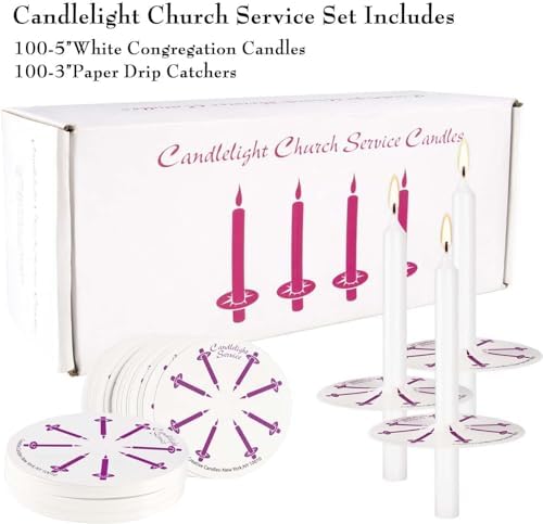 YOROXRG 200 pcs Church Candles with Drip Protectors for Devotional Candlelight Vigil Service, Unscented White 5" H X 1/2" D, No Smoke, Shabbat, Praye - Image 4