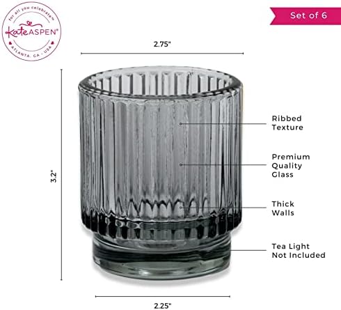 Kate Aspen Ribbed Glass Candle Holder Set - 6 Smoke Gray Tealight Holders for Home, Kitchen, Room or Living Room Decor - Vintage Tea Light Votive Accent for Table or Shelf Styling (Pack of 6) - Image 6