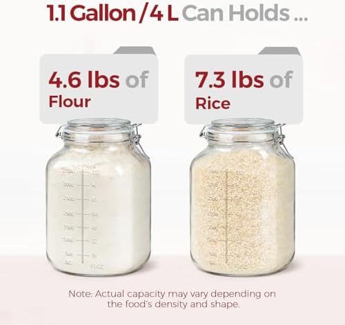 Large Glass Jars with Airtight Lids 1.1 Gallon 2 Pack Flour Jar - Image 3