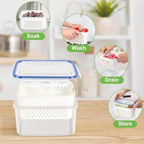 2pcs 4 in 1 Fruit Storage Containers for Fridge with Removable Colanders - Image 3