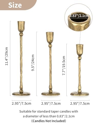 NUPTIO Iron Taper Candle Holders: Antique Brass Candlestick Holder Set of 3 - Image 6