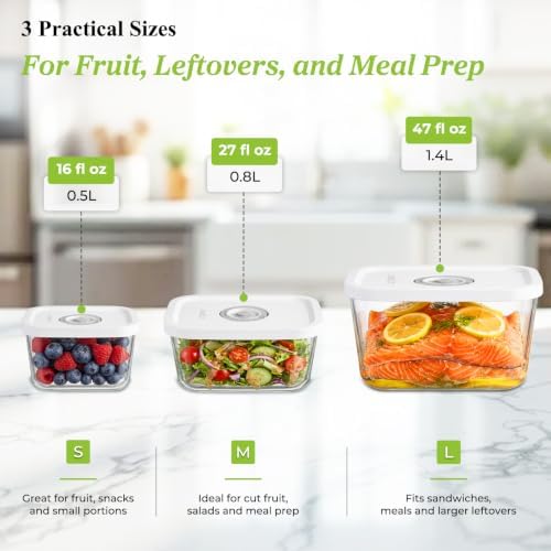 URPOWER Glass Vacuum Seal Containers for Food Storage, 3PCS Set with Lids - Image 2
