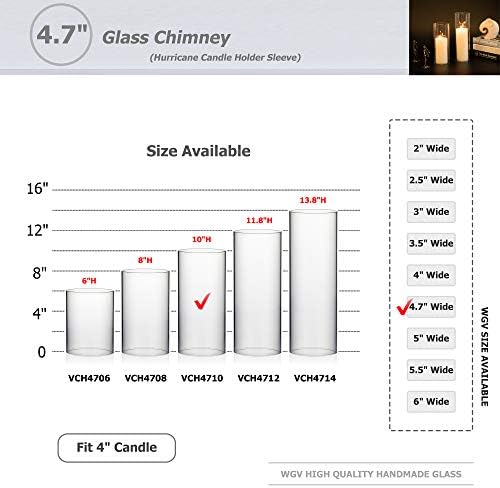 WGVI Hurricane Candle Holder Sleeve, Wide 4.7", Height 10", Clear Glass Cylinder Candleholder, Chimney Tube, Open Ended Candle Shade, 6 Pieces Bulk - Image 3