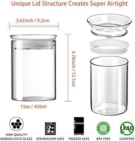 ZENS 15oz Glass Jars with Airtight Lid, Set of 2 Small Glass Storage Jars - Image 4
