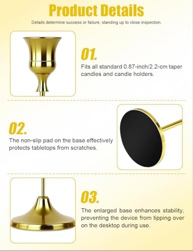 2 Sets(6 Pcs) Brass Tapered Candle Holder,Candlestick Tall Metal Candlestick Holders for Table Centerpiece Home Decor for Wedding Fireplace Mantel Housewarming Gift Fits 3/4 Inch Thick Candles - Image 3