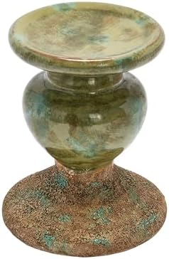 Creative Co-Op 2-Tone Sculptural Terracotta Pillar Candle Holder, Distressed Green 4.5" W x 5.25" H (Pack of 8) - Image 6