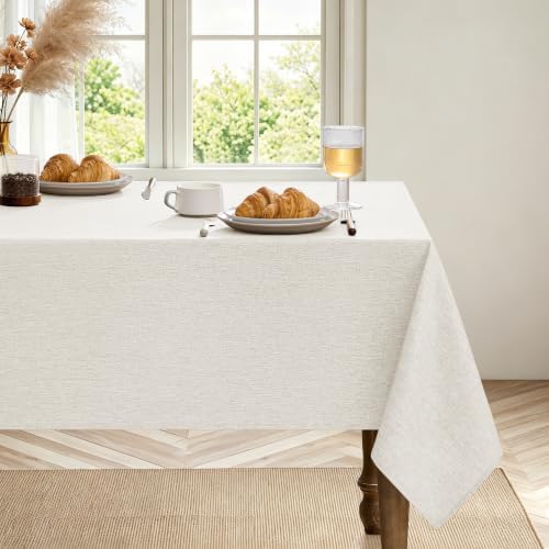 Decorelia Table Cloth for Rectangle Dining Table, Faux Linen Waterproof Texture Farmhouse Washable Rectangular Tablecloth Cover for Birthday, Party, Picnics, Wedding Decor(Ivory, 52 x70 Inch) - Image 2