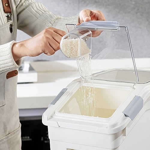 HANAMYA 10 Liter / 20 lbs Rice Storage Container with Measuring Cup, BPA free, For Rice | Grain | Pet Food | Flour, 1 count, White - Image 6