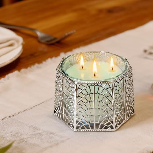3 Wick Candle Holder, Shell Design Candle Jar Holder for 4-Inch Diameter Jars (5.25" D x 3.5" H), Rose Gold Metal, Coastal Decor - Image 5