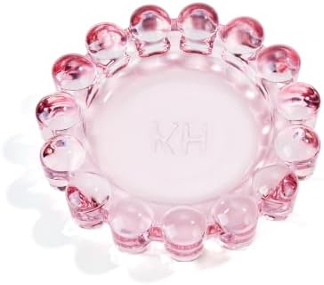 Chic Pink Bubble Glass Candle Dish – Modern Clear Glass Candle Holder for Tealights & Diffusers, Decorative Tray for Home & Tabletop Decor（1 Pack） by khtumeware