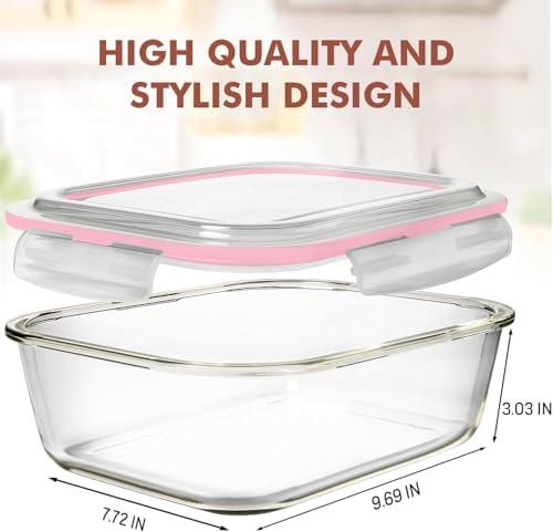 Razab 10 Cups/ 80 Oz 4 Pc (Set of 2) Glass Food Storage Containers with Airtight Locking Lids For Storing & Serving Food. BPA Free & Leak Proof - Microwave, Dishwasher, Fridge, Freezer, Oven Safe - Image 3