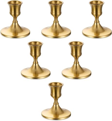 Romadedi Gold Candlestick Candle Holders for Taper, 6 PCS Gold Brass Color Candle Stick Candle Holder for Table Centerpiece, Wedding Reception, Festive Christmas Mantel Decoration or Home Decor by ROMADEDI