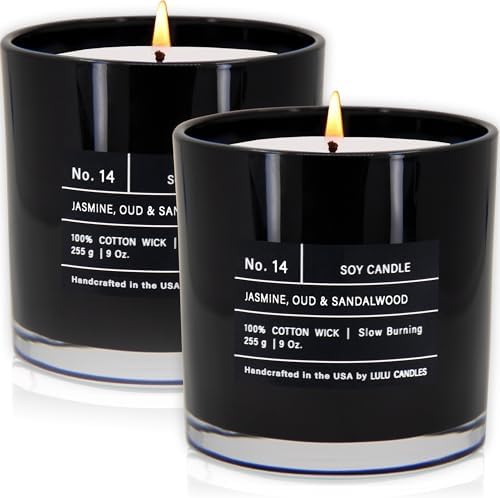 Lulu Candles Jasmine, Oud & Sandalwood Scented Soy Blend Jar Candle 9 Oz 2 Pack by LULUCANDLES