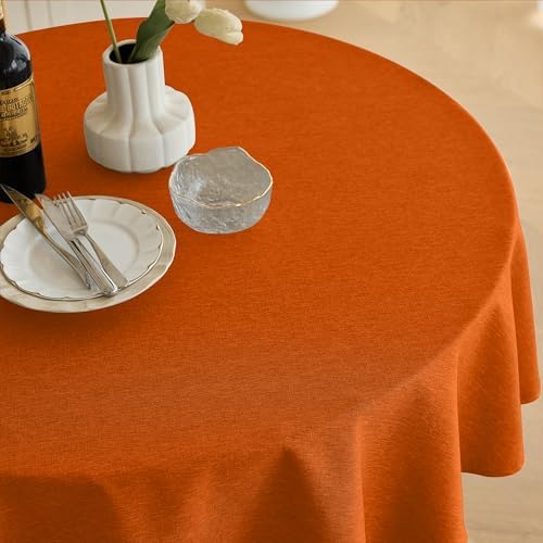 Decorelia Waterproof Round Tablecloth for Round Dining Table, Decorative Rustic Soft Wipeable Table Cloths Cover Indoor Outdoor Use for Holiday,Wedding, Kitchen (70 Inch,Round (4-6 Seats),Rust) - Image 2