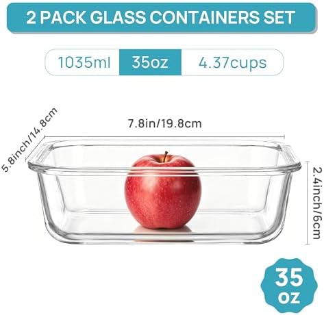 Vtopmart 2 Pack 35oz Glass Meal Prep Containers with Lids - Image 2